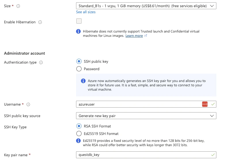 SSH key configuration on Microsoft Azure